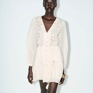 ZARA EMBROIDERED TEXTURED DRESS XS NWT